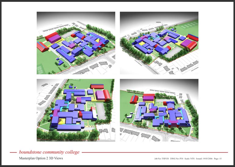 Boundstone Community College - Masterplan Massing 3D Visuals